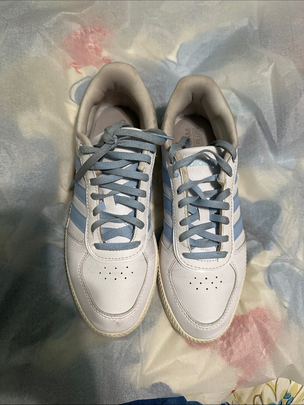 adidas White and Light Blue Women's Athletic Sneakers